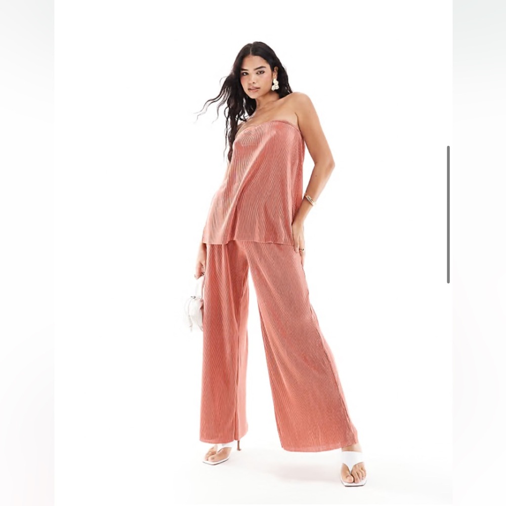 ASOS Strapless Coral Wide-Leg Jumpsuit